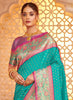 Turquoise Banarasi Silk Saree Blouse Piece Elegant