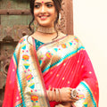 Stunning Pink Silk Saree with Golden Zari Border Multicolor