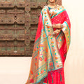 Stunning Pink Silk Saree with Golden Zari Border Multicolor 