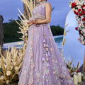 Elegant Lavender Embroidered Satin Silk Lehenga Choli with Dupatta