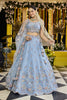 Designer Sky Blue Embroidered Satin Silk Lehenga Choli with Dupatta