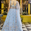 Designer Sky Blue Embroidered Satin Silk Lehenga Choli with Dupatta