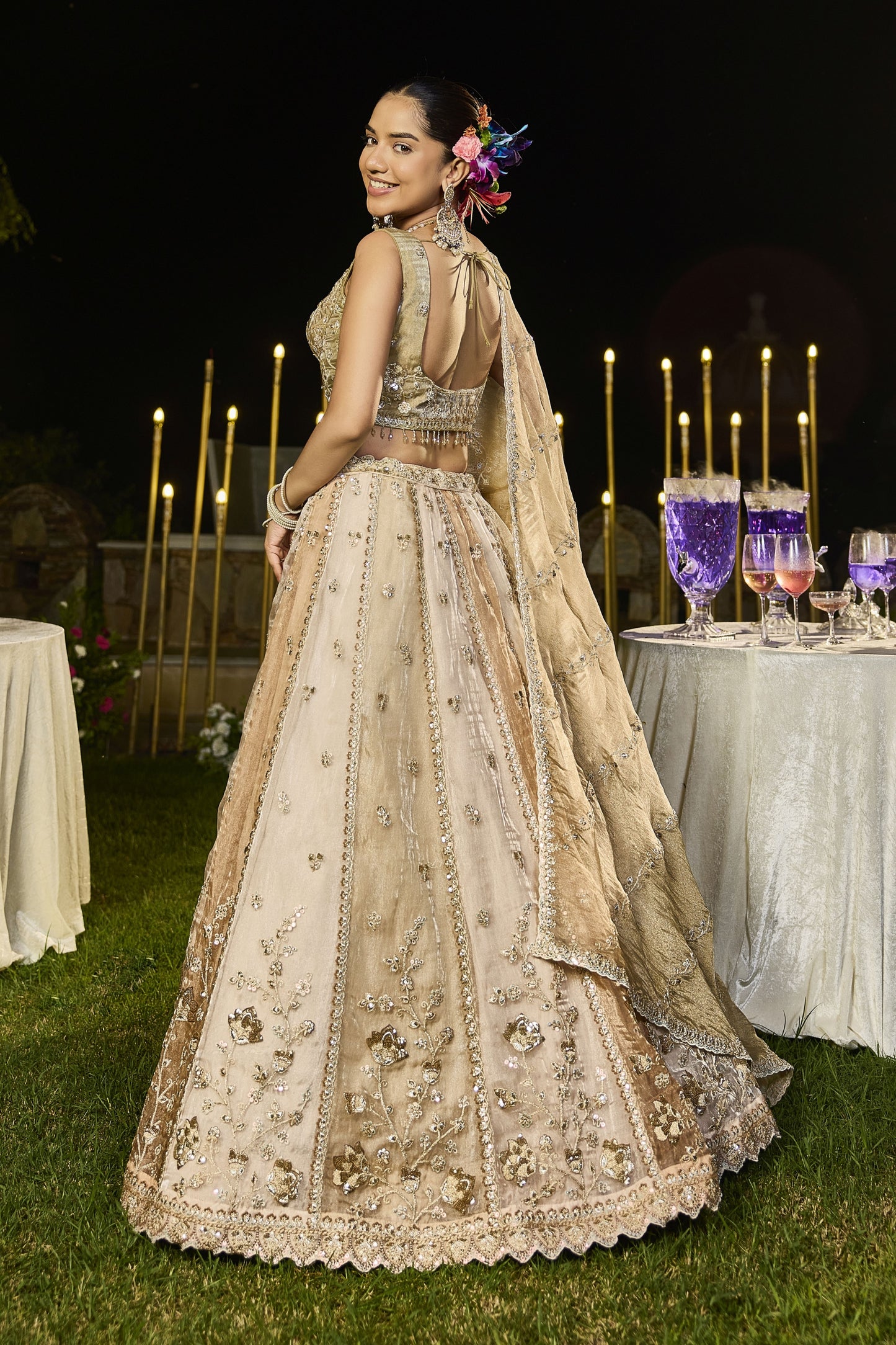 Stylish Beige Satin Silk Embroidered Wedding Lehenga Choli with Dupatta