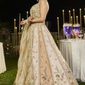 Stylish Beige Satin Silk Embroidered Wedding Lehenga Choli with Dupatta
