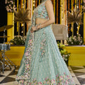 Fancy Sea Green Satin Silk Embroidered Lehenga Choli with Dupatta