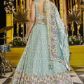 Fancy Sea Green Satin Silk Embroidered Lehenga Choli with Dupatta