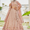Lovely Peach Satin Silk Embroidered Lehenga Choli with Dupatta