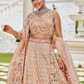 Lovely Peach Satin Silk Embroidered Lehenga Choli with Dupatta
