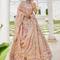 Lovely Peach Satin Silk Embroidered Lehenga Choli with Dupatta