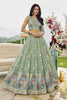 Latest Pista Green Satin Silk Embroidered Lehenga Choli with Dupatta