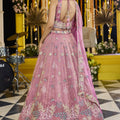 Beautiful Pink Satin Silk Embroidered Lehenga Choli with Dupatta