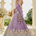 Gorgeous Purple Satin Silk Embroidered Lehenga Choli with Dupatta