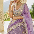 Gorgeous Purple Satin Silk Embroidered Lehenga Choli with Dupatta