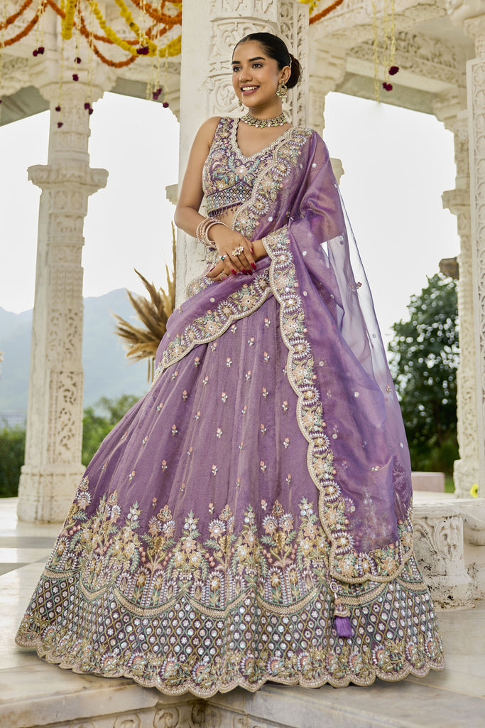 Gorgeous Purple Satin Silk Embroidered Lehenga Choli with Dupatta