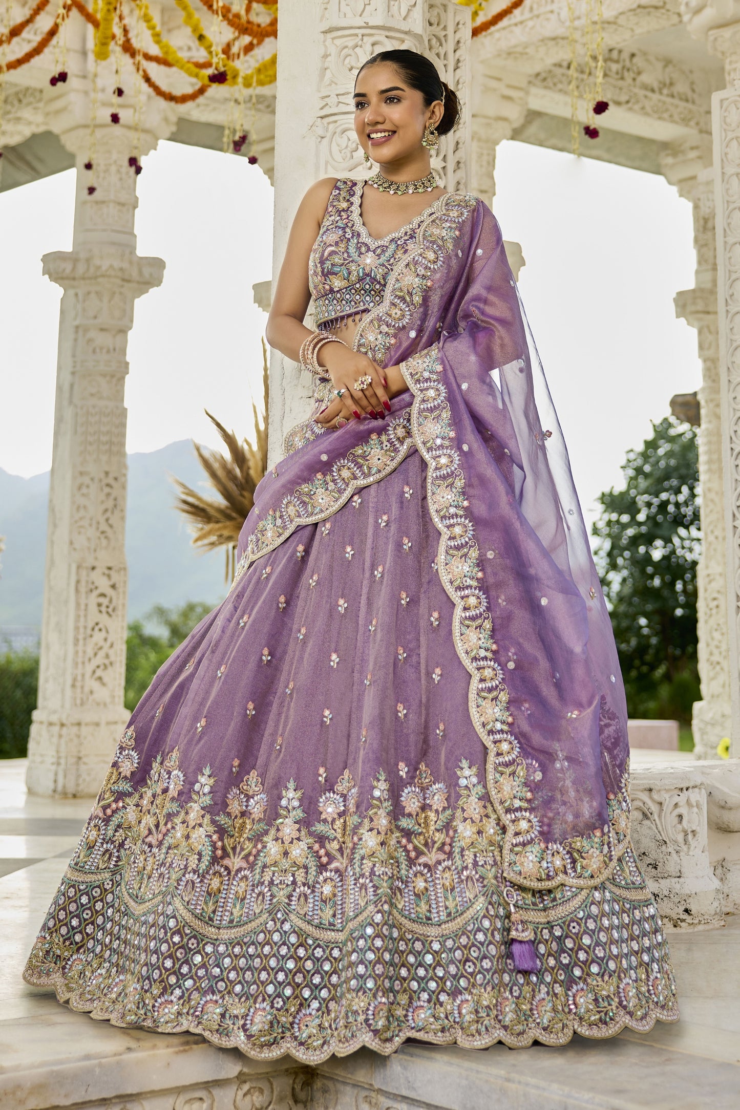 Gorgeous Purple Satin Silk Embroidered Lehenga Choli with Dupatta