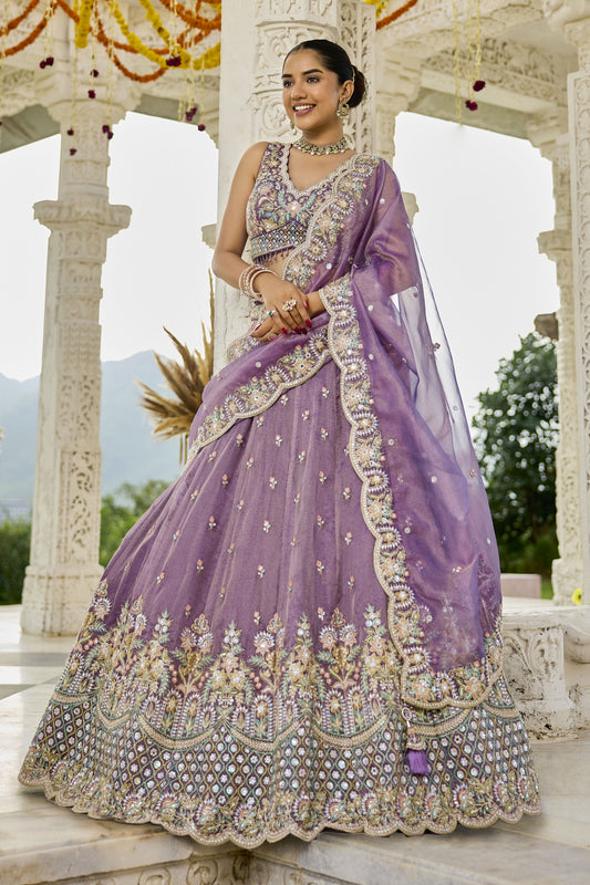 Gorgeous Purple Satin Silk Embroidered Lehenga Choli with Dupatta
