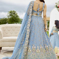 Delicate Sky Blue Satin Silk Embroidered Lehenga Choli with Dupatta