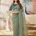 Elegant Saree Lace Border Teal Blue Designer Blouse