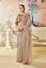 Elegant Beige Saree Golden Blouse Party Wear