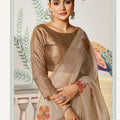 Elegant Beige Saree Golden Blouse Party Wear