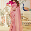 Designer Pink Saree Lace Border Magenta Blouse Party Wear