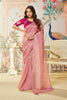 Designer Pink Saree Lace Border Magenta Blouse Party Wear