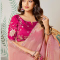 Designer Pink Saree Lace Border Magenta Blouse Party Wear