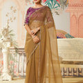 Designer Olive Green Net Saree Border Purple Blouse 