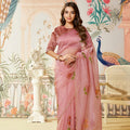 Pink Organza Saree Designer Blouse Party Wear Saree