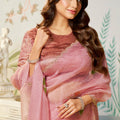 Pink Organza Saree Designer Blouse Party Wear Saree
