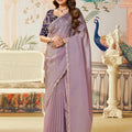 Lavender Organza Saree Matching Blouse Party Wear Saree