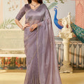 Lavender Organza Saree Matching Blouse Party Wear Saree