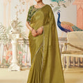 Olive Green Silk Saree Blouse Elegant Border Party Wear Saree