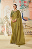 Olive Green Silk Saree Blouse Elegant Border Party Wear Saree