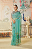 Aqua Blue Organza Saree Designer Blouse Party Wear