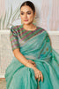 Aqua Blue Organza Saree Designer Blouse Party Wear