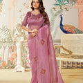Pink Organza Saree Motifs Designer Blouse Party Wear