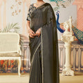 Elegant Black Organza Saree Border Designer Blouse Party Wear