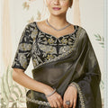 Elegant Black Organza Saree Border Designer Blouse Party Wear