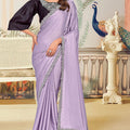 Lavender Satin Silk Saree Lace Border Designer Black Blouse