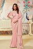 Peach Pink Satin Silk Saree Lace Border and Designer Blouse