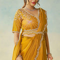 Mustard Yellow Stylish Blouse Elegant Party Wear Silk Saree