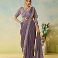  Lavender Saree  Matching Blouse Elegant Party Wear Silk Saree