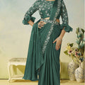  Dark Green Saree Stylish Blouse Elegant Party Wear Silk Saree