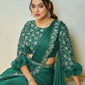 Dark Green Saree Stylish Blouse Elegant Party Wear Silk Saree