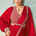Designer Red Saree Stylish Full Sleeve Blouse Elegant Party Wear