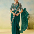  Dark Green Saree Blouse Elegant Party Wear Saree