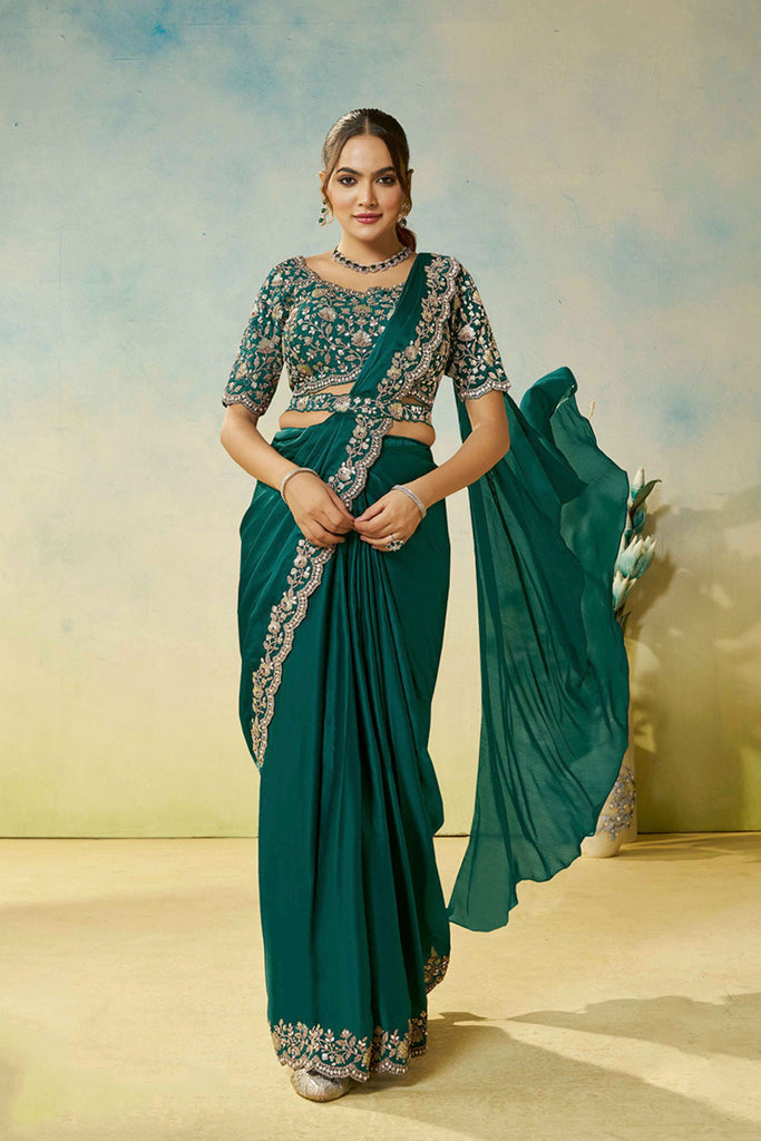  Dark Green Saree Blouse Elegant Party Wear Saree