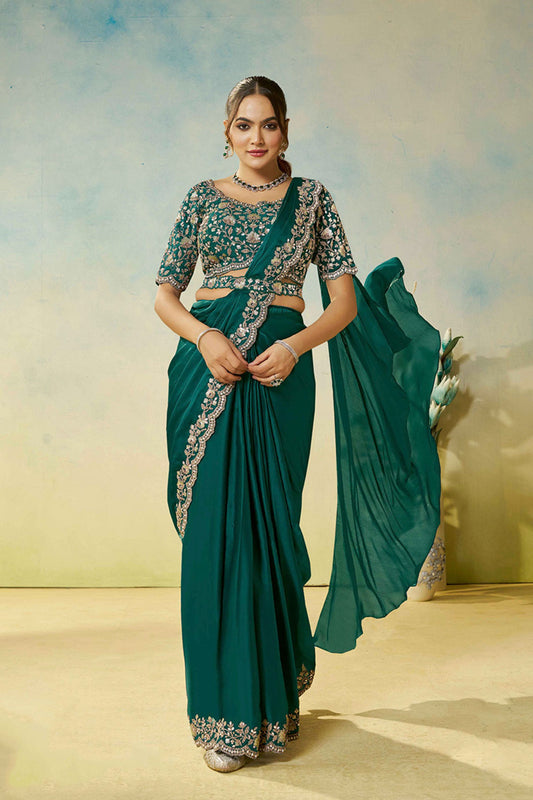  Dark Green Saree Blouse Elegant Party Wear Saree