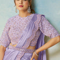 Designer Lavender Saree Matching Blouse Elegant Party Wear Saree